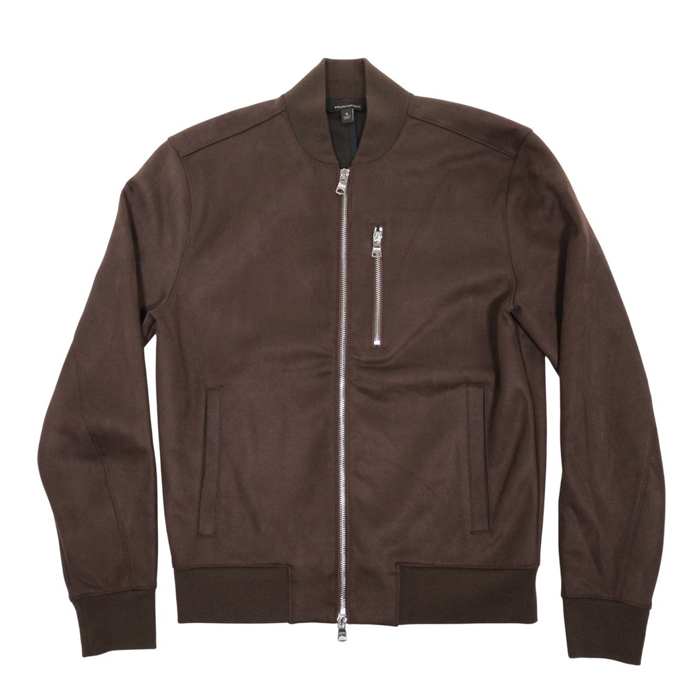Banana Republic Bomber Jacket Vegan Suede Full Zip Brown Men Small NWOT